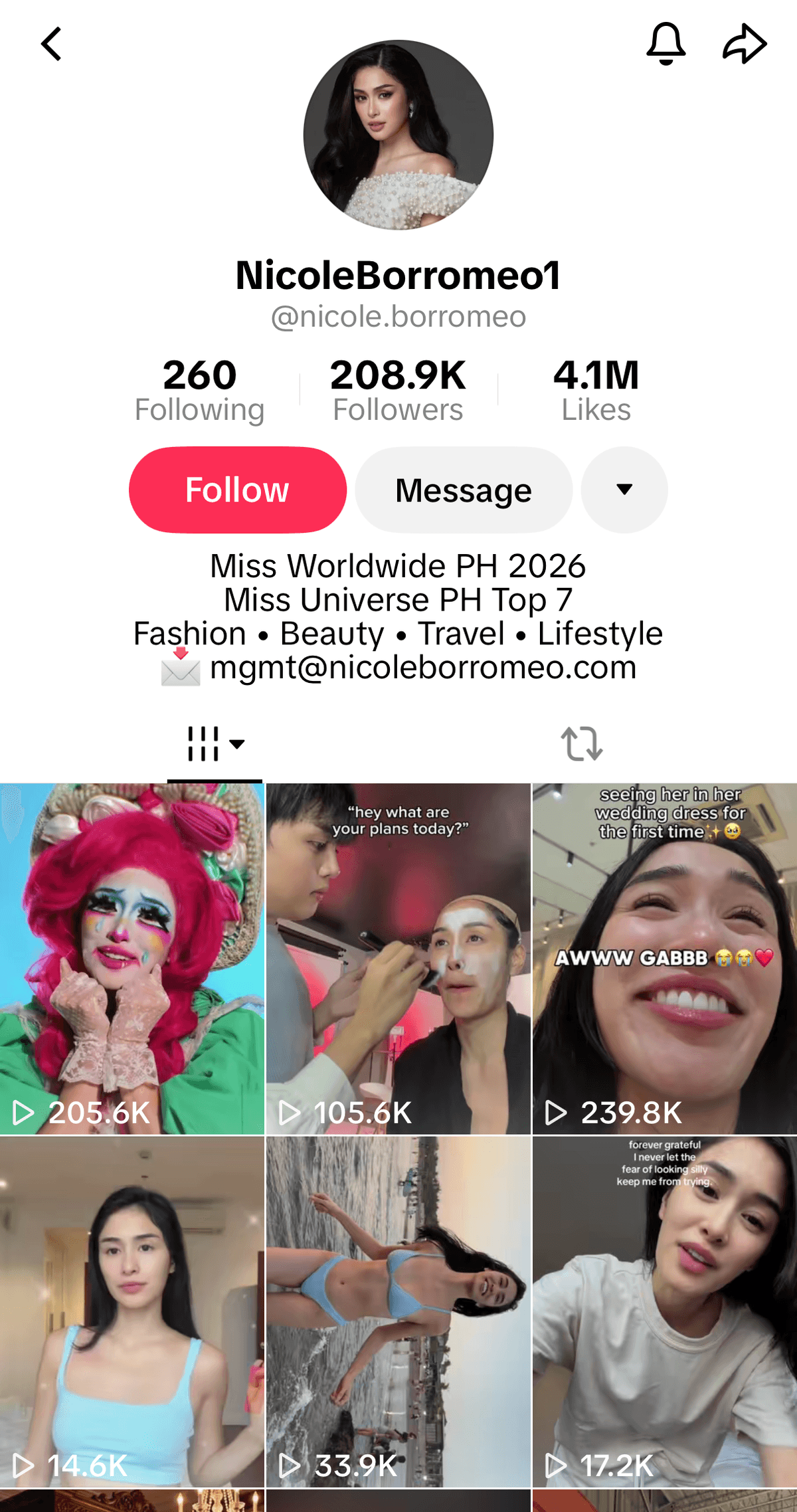 @nicole.borromeo TikTok profile — 208.9K followers, 4.1M likes